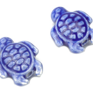 Glazed Ceramic Turtle Beads - Blue Carved Turtle Beads - Handmade Beads - Bracelet Beads - Connectors Beads - 18.86x14.95x8.13mm - NS1836A