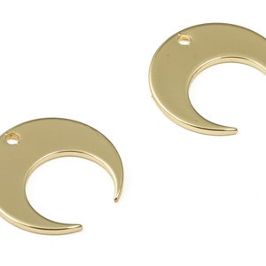 Brass Crescent Earring Charms - Gold Moon Pendant - 18K Real Gold Plated Brass - Jewelry Making Supplies - 14.19x13.78x0.94mm - RGP3323