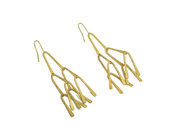 Brass Interlock Ear Wire - Brass Dangle Hammered Earring Hook - Brass Horn Earring Hook - Brass Dangle Hook Earring - 82x14x1.5mm - PP10403