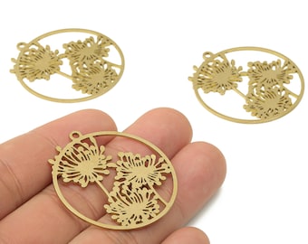 Raw Brass Tree Pendant Charm - Brass Circle Common Lantana Earring Charm - Laser Cut Jewelry - 39.8x36.77x0.88mm - PPA3891