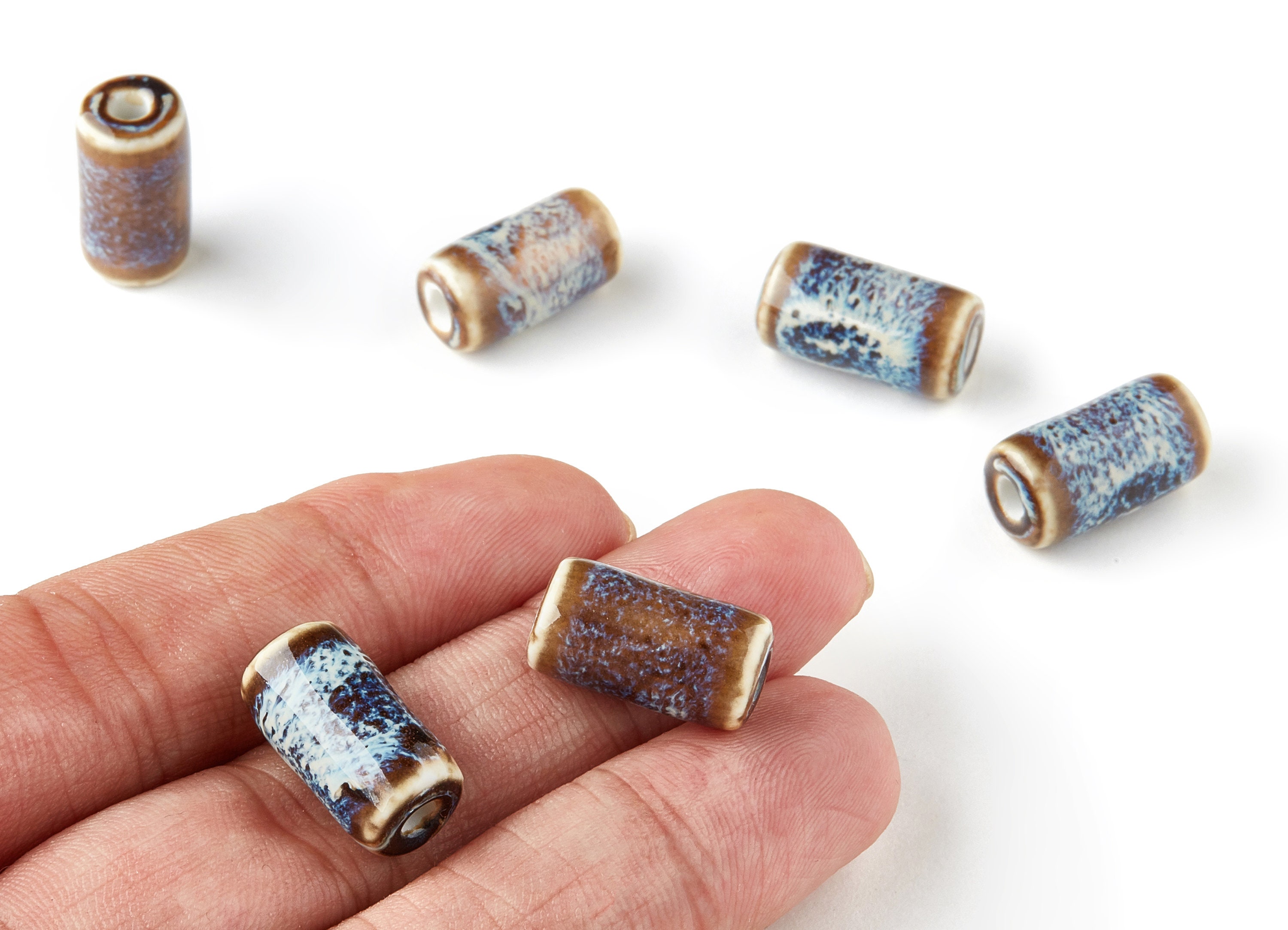 Glazed Ceramic Cylinder Beads Carved Beads Handmade Beads Etsy