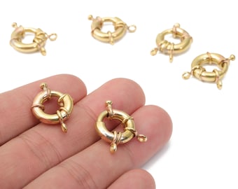 Raw Brass Round Spring Ring with Loops - Brass Circle Trigger Clasps - Jewelry Making Supplies - 17.72x14.79x5.27mm - PP5243