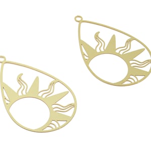 Brass Drop Sun Earring Charms - Raw Brass Sun Drop Pendant - Earring Findings - Jewelry Supplies - 47.2x29.66x0.3mm - JJB5865