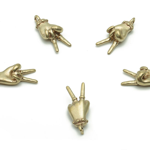 Brass Hand Sign Earring Charms - Raw Brass Hand Yeah Victory Pendant - Jewelry Making Supplies - 16.62x6.67x2.81mm - PP4938