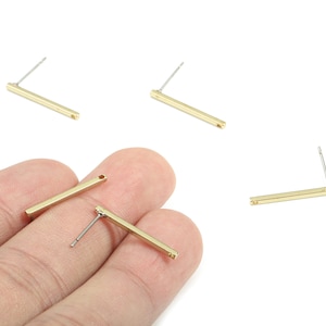 Brass Rectangle Bar Stud - Flat Bar Stud -  Earring Posts - Ear Studs -  KC Gold Tone Plated Brass - 20x1.5x1.5mm - PP2146G