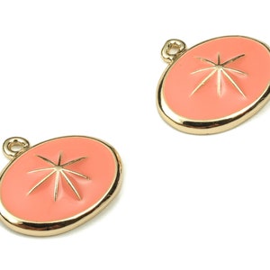 Brass Oval Earring Charms - Gold Star Pendant - 18K Real Gold Plated Brass - Jewelry Making Supplies - 13.23x12.08x1.05mm - RGP3738I