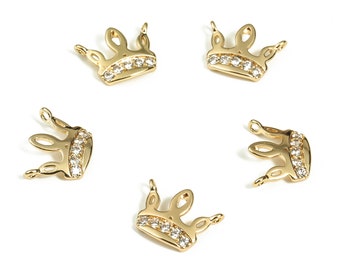 Brass Crown Earring Charms With Zircons - Gold Crown Pendant - 18K Real Gold Plated Brass - Jewelry Making Supplies - 6.78x9x1.6mm - RGP3458