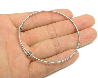 Pulsera rígida ajustable de acero inoxidable de 63 mm – Base de alambre expandible para dijes (63x63x1,6 mm) SS1719
