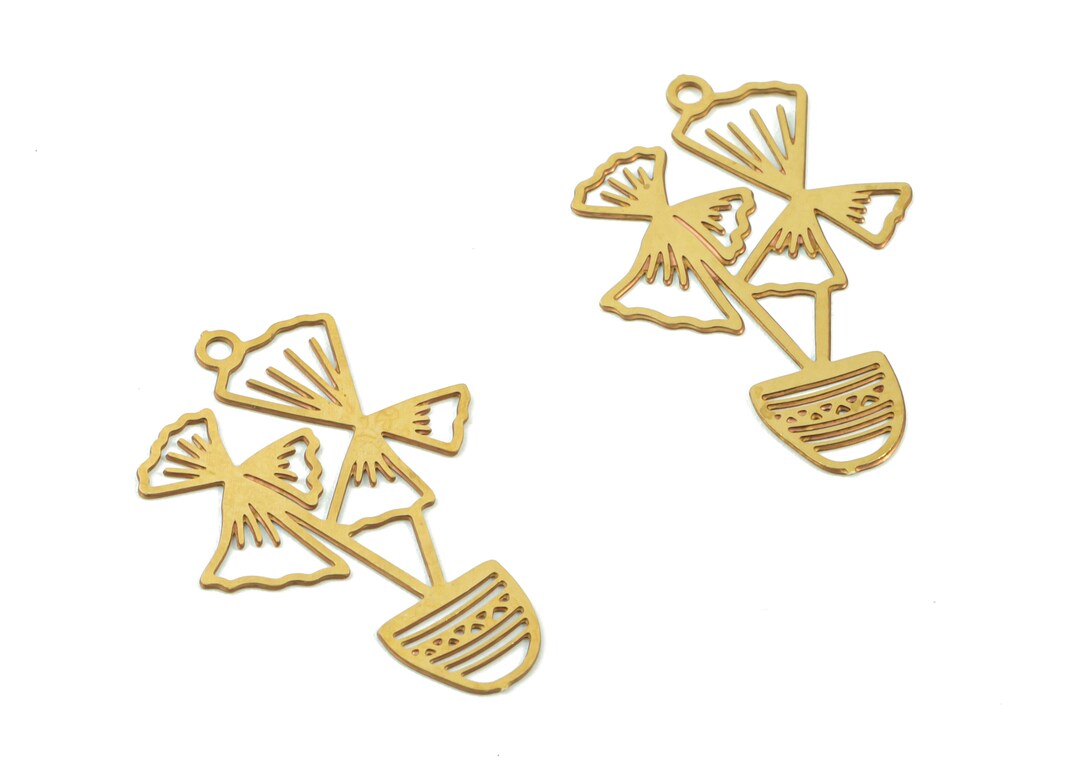 Brass Vase Flower Earring Charms Raw Brass Flower Vase Earring Earring