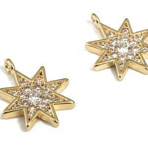 Messing Stern Ohrring Charms mit Zirkonen - Gold Stern Anhänger - 18K Echt vergoldetes Messing - Schmuckzubehör - 16,44x12,29x1,78mm - RGP2889
