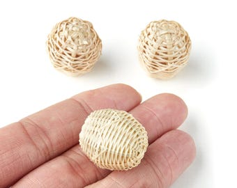 Handwoven Rattan Earrings - Ball Shaped Rattan Pendant - Wooden Straw Earring - Jewelery Handmade - 25.2x22mm - RT1120
