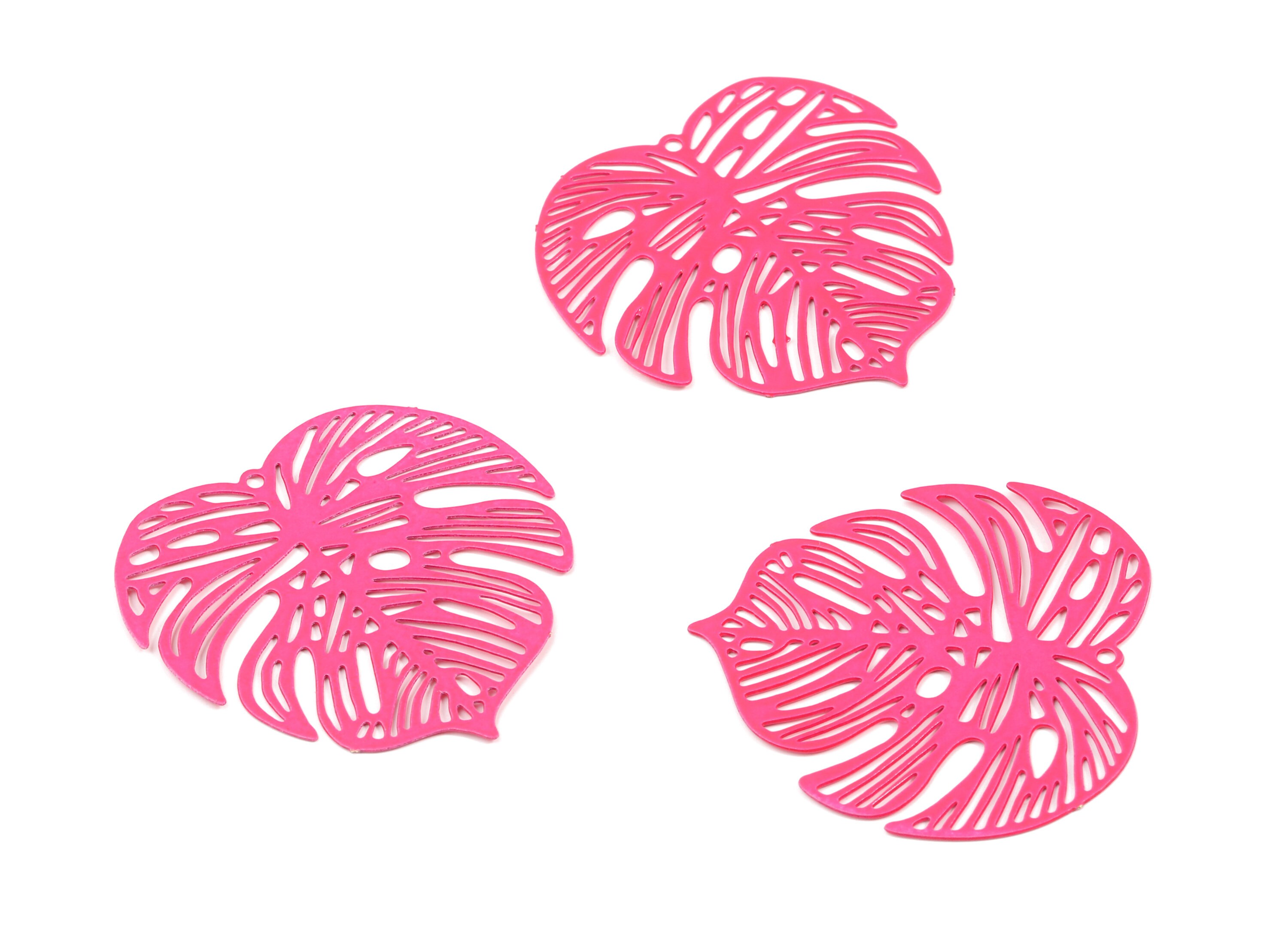 Fushia Pink Monstera Pendant Brass Monstera Charm for Etsy