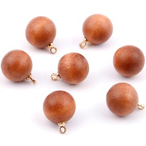 Colgantes de bola de madera - Colgante de bola de madera - Pendientes con colgante de bola de madera natural - Cuentas de madera con aleación - 14,88 x 11,79 mm - BB1073 imagen 3