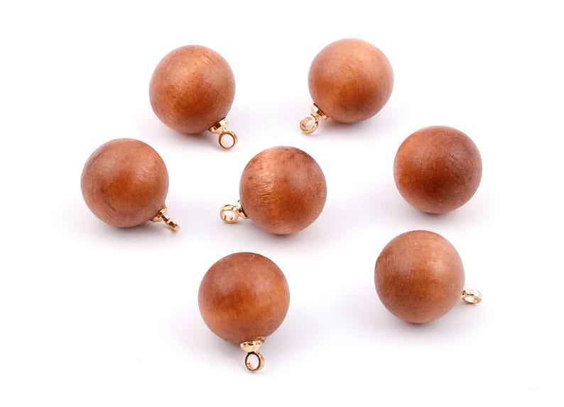Colgantes de bola de madera - Colgante de bola de madera - Pendientes con colgante de bola de madera natural - Cuentas de madera con aleación - 14,88 x 11,79 mm - BB1073 imagen 3