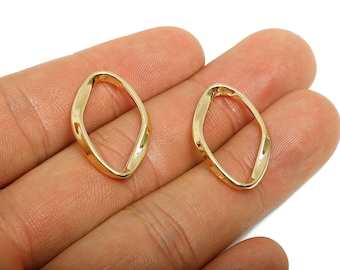 Alloy Wavy Oval Connector - Handmade Jewelry Part - Organic Shape Connector - Open Oval Charm Link - KC Gold Tone Plating - 23x16x2mm-AC3017