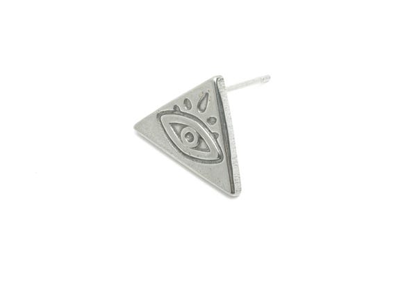 Steel Evil Eye Earring Studs - Triangle Silver Eye Earring Posts - Minimalist Geometric Studs - Earring Finding - 15.85x11.78x1.8mm - SS2156