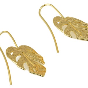 Brass Monstera Ear Wires Earring - Leaf Hook Earring -Textured Botanical Earring - Ear Earring Wire - 18k Real Gold plated-24x20x1mm-RGP6610