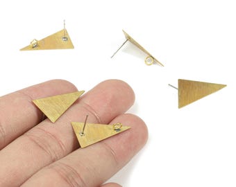 Brass Triangle Stud Earring With Hoop - Raw Brass Triangle Earring Post - Textured Brass Earring With Hoop - 23.03x12.55x0.42mm - PP3282