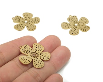 Brass Bubble Flower Earring Charms - Raw Brass Bubble Flower Pendant - DIY Jewelry Making Supplies - 30.12x29.63x0.7mm - PPA3441