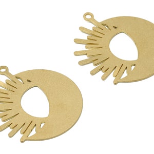 Brass Crescent Earring Charm - Raw Brass Sunshine Pendant - Brass Moon Necklace - Brass Sun Pendant - Sun Pendant - 35.71x35x3.3mm - PPA4050