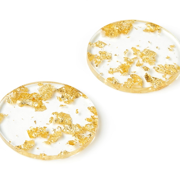 Acrylic Round Charms - Gold Foil & Confetti - Round Earrings and Pendant - Color Code: A255 - 34.47x34.47x2.99mm - AC1614-A255