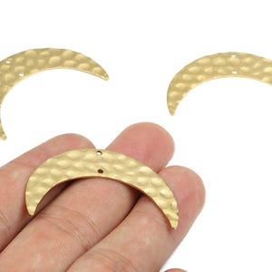 Brass Moon Connectors - Raw Brass Hammered Moon - Brass Connector - 2 Holes - Jewellery Supplies - 42.1x10.19x0.94mm - PP2473 image 1