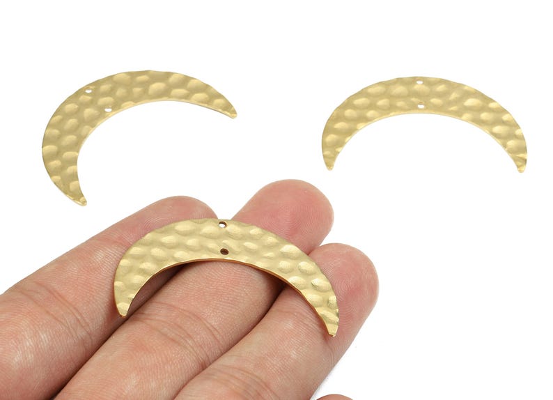 Brass Moon Connectors - Raw Brass Hammered Moon - Brass Connector - 2 Holes - Jewellery Supplies - 42.1x10.19x0.94mm - PP2473 image 1