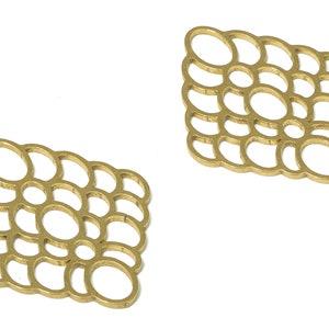 Brass Diamond Oval Bubles Earring Charms - Raw Brass Rhombus Pendant - For Necklace - Oval Bubles Connector - 29.8x23.45x0.9mm - PPA4915