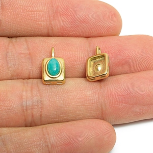 Colgante de acero con piedra natural - Elegante y lujoso dije rectangular de gema azul - Joyería de piedra natural - Oro auténtico de 14 quilates - 13x8x5 mm - SS1672