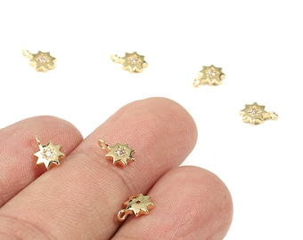 Brass Mini Sun Earring Charms With Glass - Brass Mini Sun Earring Pendant - 18k Real Gold Plating Brass - 7.69x5.96x1.5mm - RGP2282