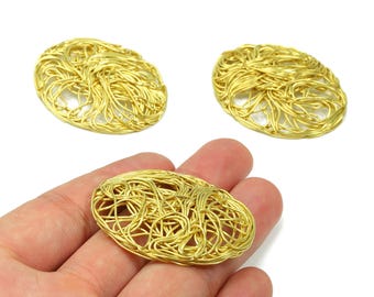 Messing Oval Anhänger - Messing Oval Gehämmert Ohrhaken Anhänger - Ohrring Zubehör - Schmuck Zubehör - 46.37x38.74x4.03 mm - PP2904