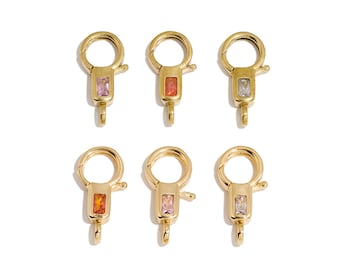 CZ Lobster Clasp - Raw Brass 18K Gold Plated Baguette Bezel Finding - Jewelry Making Craft Supply