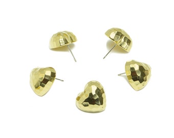 Hammered Heart Figure Earring Stud - Raw Brass Faceted Heart Earring Post - Brass Heart Earring Post - Textured Post - 16x18x8mm-PP9525