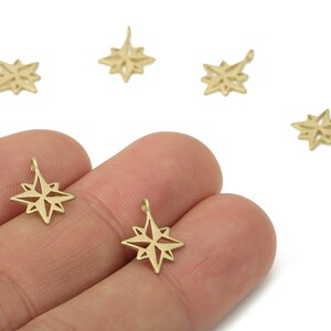 Brass Compass Earring Charms - Raw Brass Star Pendant - DIY Jewelry Making Supplies - 13.94x10.95x0.83mm - PP5276 image 1