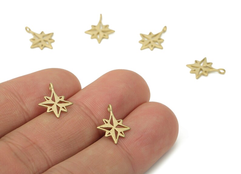 Brass Compass Earring Charms - Raw Brass Star Pendant - DIY Jewelry Making Supplies - 13.94x10.95x0.83mm - PP5276 image 1