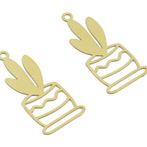 Brass Flower Bottle Earring Charms - Raw Brass Bottle Leafs Earring Charms - Earring Findings - Jewelry Supplies - 22x10x0.29mm - JJC12014