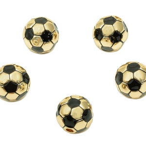 Brass Enamel Soccer Ball Beads - Round Ball Spacer Beads Necklace - Football For Bracelet - 18K Real Gold Plating - 9.9x7.1x1.4mm - RGP5740