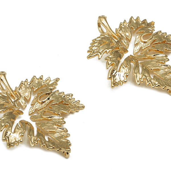 Brass Maple Leaf Earring Charm - Brass Alder Leaf Earring Charms - 18K Real Gold Plating Pendant - For Necklace - 28.1x24.4x1.82mm - RGP4694