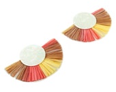 Acetate Round Raffia Tassels Charms - Earrings with Fan Tassels - Single Layer Raffia - Color Code A390 - 85x60x4.75mm - AC1789