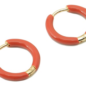 Stainless Steel Circle Earring Clasps - Mini Orange Enamel Hoop Earring- Huggie Hoop Clasp-18K Real Gold Plating-16.57x15.19x2.71mm-RGP5889D