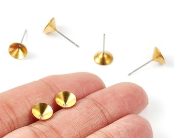 Earring Post Stud With Raw Brass Head - Stainless Steel Earring Posts - Jewelry Supplies - 8x0.7mm  - PP1553