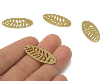 Brass Oval Branch Long Leaves Earring Charms - Raw Brass Leaf Pendant - Earring Charms for Jewelry Making - 31.83x14.8x0.77mm - PPA3822