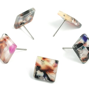 Acetate Square Earring Stud - Acrylic Square Earring Post - No Hole - Earring Post - Color Code: A11 - 11.7x11.7x2.6mm - AC1140D-O