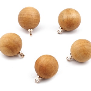 Charms boule en bois - Pendentif boule en bois - Boucle d&#39;oreille boule en bois naturel - Perles en bois avec alliage - 14,88 x 11,79 mm - BB1074