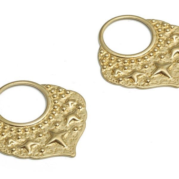 Raw Brass Irregular Pendant – Brass Hammered Stars Earring Charm - Jewelry Making Supplies - 26.81x24.59x1.25mm- PP4727