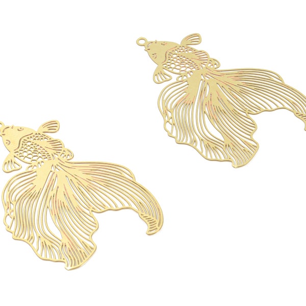 Brass Goldfish Earring Charms - Raw Brass Goldfish Pendant For Necklace - Earring Findings - Jewelry Supplies - 49.15x30.82x0.38mm - JJB5587