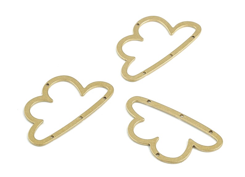 Cloud Earring Connector - Raw Brass Cloud Earring - 4 Holes Connector - Jewelry Supplies - 30x17x0.8mm - PPM3500 image 3