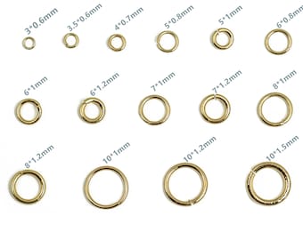 Brass Closed Jump Rings - 18K Real Gold Plated Jump Ring - Round Wire - Not Soldered - ALL SIZES 3*0.6 ...10*1 10*1.2 10*1.5mm RGP4138