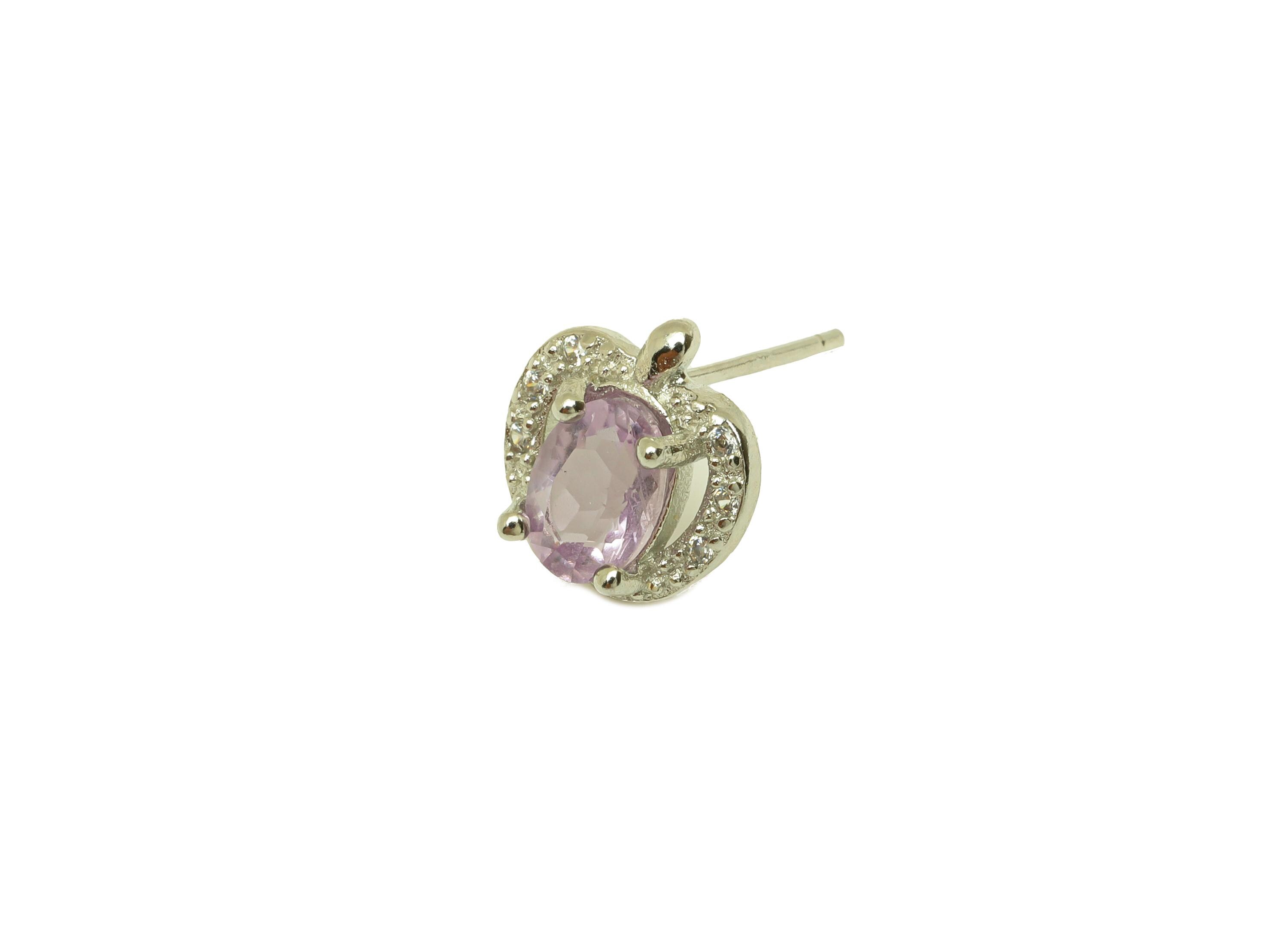 Brass Apple Earring Stud - Brass Cubic Zircon Earring Post