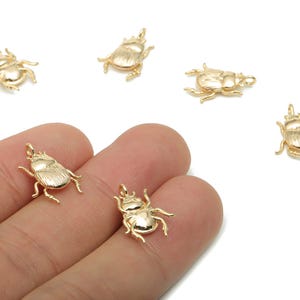 Brass Texture Beetle Earring Charms - Gold Insect Pendant - 18K Real Gold Plated Brass - Jewelry Supplies - 16.94x12.92x2.97mm - RGP4289